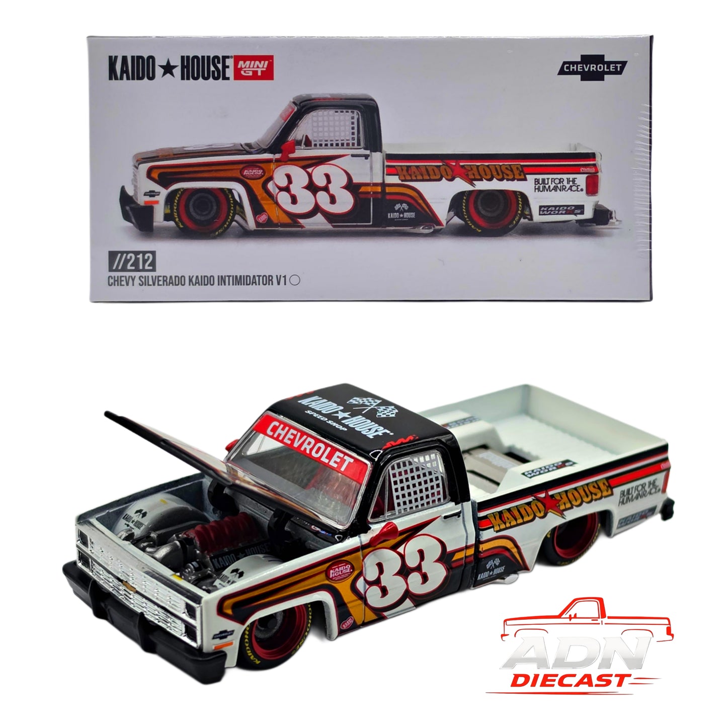 Kaido House x Mini GT Chevrolet Silverado KAIDO Intimidator V1 – White w/ Brown Two-tone - Diecast 1:64